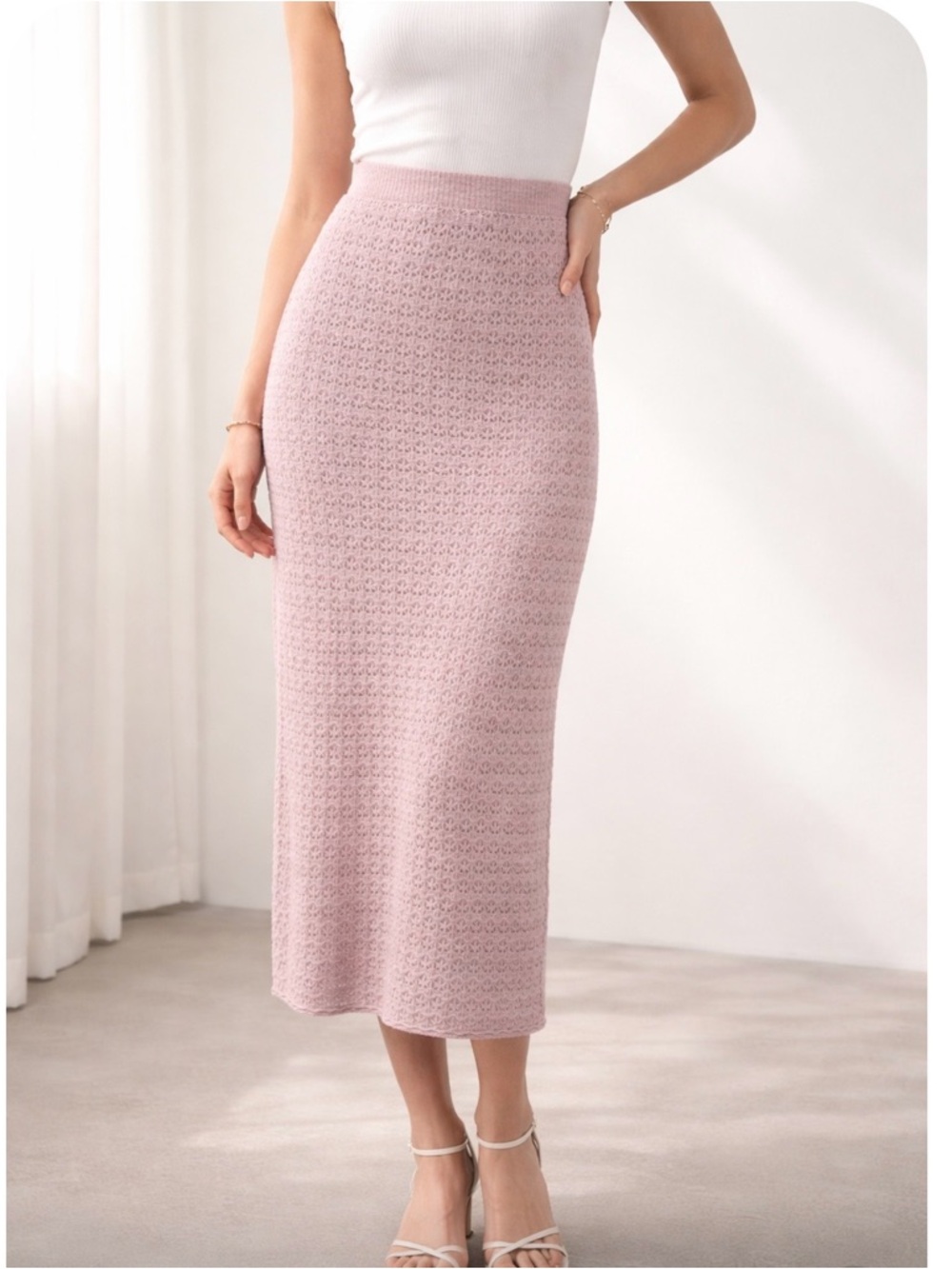 HOUSE OF HARLOW 1960 Blush Pink Crochet Midi Skirt Size L